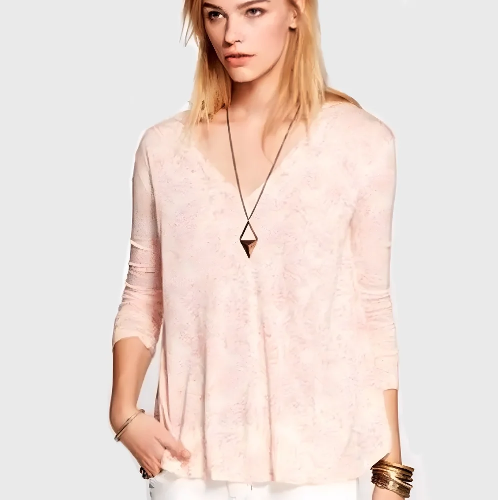 Free People Sahara print top peachy coral SP oversized Flowy Boho festival NWT